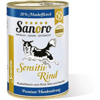 Produktbild von Sanoro Sensitiv Rind Menü mit Reis und Karotte Bio Nassfutter für Hunde Hypoallergen und Glutenfrei 4800g