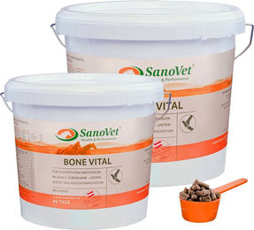Produktbild von SanoVet Bone Vital Ergänzungsfutter für Pferde in Pelletform zur Unterstützung von Gelenken, Knochen und Herz für Zucht und Aufzucht 1000g
