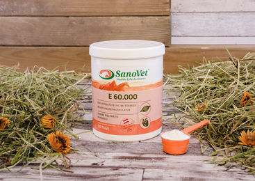 Produktbild von SanoVet E 60.000 Pulver Nahrungsergänzung mit Vitaminen und Mineralstoffen