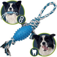 Produktbild von Sarcia.eu Tiertau Zerrspielzeug mit Ball für Hunde aus Baumwolle Blau Weiß 3in1 zum Apportieren Ziehen und Kauen