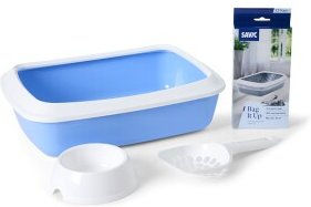 Savic Iriz Starter Kit Katzenklo für Kitten in Blau-Weiß mit Schale und Zubehör – Bild 1 von 2