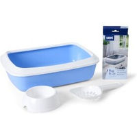 Produktbild von Savic Iriz Starter Kit Katzenklo für Kitten in Blau-Weiß mit Schale und Zubehör