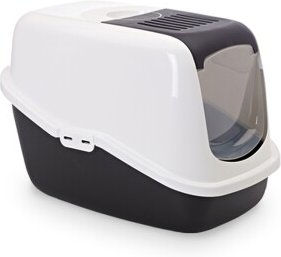 Savic Katzentoilette Nestor Haubentoilette aus Kunststoff Schwarz Weiß Medium – Bild 1 von 7