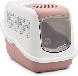 Produktbild von Savic Katzentoilette Nestor Impression Flamingo Haubentoilette für Katzen in Rosa Weiß