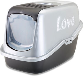 Savic Katzentoilette Nestor Impression Love Haubentoilette aus Kunststoff Schwarz-Silber – Bild 1 von 2