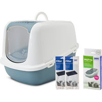 Produktbild von Savic Katzentoilette Nestor Jumbo Haubentoilette Blau Weiß mit Filtern und Beuteln