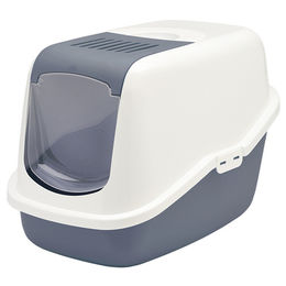 Savic Nestor Haubentoilette für Katzen in Blau-Weiß mit Schwingtür und Aktivkohlefilter – Bild 1 von 13