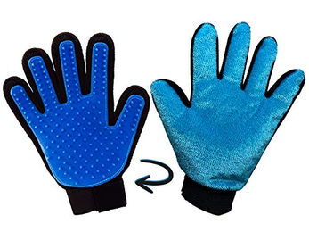 Scarlet Bijoux Gentle Touch 2-in-1 Fellpflegehandschuhe mit Samtnoppen und Massagefunktion für Haustiere Blau – Bild 1 von 5