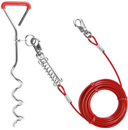 Schecker Hofleine Set für große Hunde mit Bully-Auslaufleine und Anlegepflock aus Metall in Rot/Silber – Bild 1 von 4