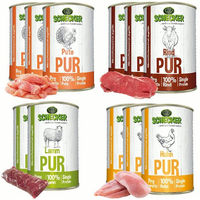 Produktbild von Schecker Hund Nassfutter Fleisch Pur Mix Rind Huhn Lamm Pute Getreidefrei Glutenfrei 11 x 410g