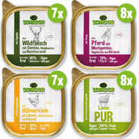 Produktbild von Schecker Hund Nassfutter Monatsmenü für Adult Hunde mit Wild, Pferd, Huhn und Lamm Hypoallergen ohne Zucker 30 x 200g - 30 x 200 g