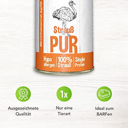 Schecker Hundefutter Strauß Nassfutter getreidefrei und glutenfrei 6 x 410 g - 6 x 410 g – Bild 1 von 2