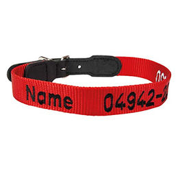 Schecker Hundehalsband aus Nylon in Rot mit besticktem Namen und Telefonnummer für große Hunde mit einer Halsweite von 52-57 cm – Bild 1 von 2