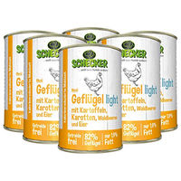 Produktbild von Schecker Hundemenü Geflügel Light Diätfutter mit Stückchen in Sauce für erwachsene Hunde 6x 410g - 6 x 410 g