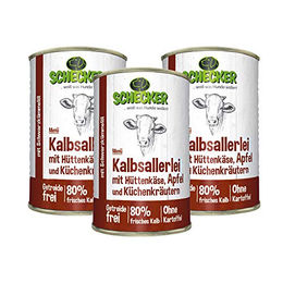 Schecker Hundemenü Nassfutter mit Kalb, Hüttenkäse, Apfel und Kräutern, getreidefrei und hypoallergen, 3 x 410 g - 3 x 410 g – Bild 1 von 4