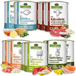 Schecker Hundemenü Nassfutter mit Scholle, Lamm, Kaninchen, Pute und Kalb, 11 x 820 g - 11 x 820 g – Bild 1 von 3