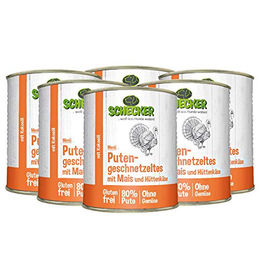Schecker Hundemenü Putengeschnetzeltes mit Mais und Hüttenkäse 6 x 820g glutenfrei mit hohem Fleischanteil - 6 x 820 g – Bild 1 von 2