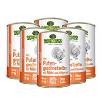 Produktbild von Schecker Hundemenü Putengeschnetzeltes mit Mais und Hüttenkäse Stückchen in Sauce glutenfrei mit hohem Fleischanteil 4 x 410g - 6 x 410 g