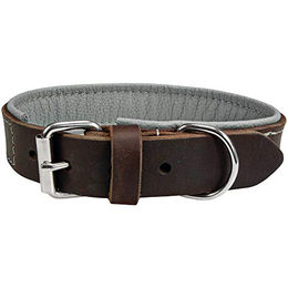 Schecker Moorfeuer Hundehalsband aus Leder braun-himmelblau handgefertigt Halsumfang 28-35 cm – Bild 1 von 3