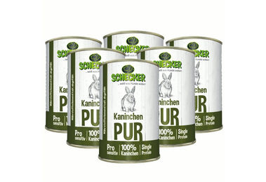 Schecker Nassfutter Kaninchen PUR für Hunde, getreidefrei und glutenfrei, Stückchen, 410 g Dose - 48 x 410 g – Bild 1 von 5