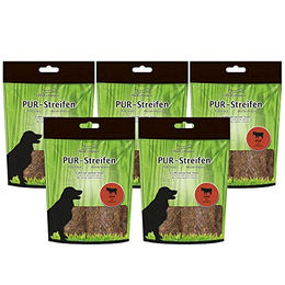 Schecker PUR Streifen Rind Getreidefreier Hundesnack Monoprotein Glutenfrei für sensitive Hunde - 5 x 100 g – Bild 1 von 3
