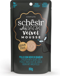 Schesir After Dark Velvet Mousse Huhn mit Wachtelei getreidefrei Nassfutter für erwachsene Katzen 12 x 80 g Beutel - 12 x 80 g – Bild 1 von 9