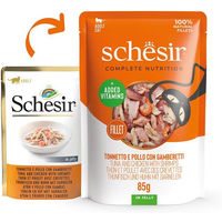 Produktbild von Schesir Cat Complete Katzen Nassfutter Thunfisch Huhn Garnele in Gelee 12x85 g