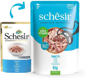 Produktbild von Schesir Cat Complete Katzenfutter Thunfisch in Gelee 12x85 g ohne Farb- und Aromastoffe