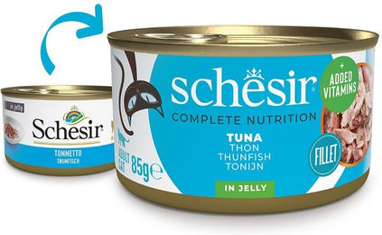 Produktbild von Schesir Cat Complete Katzenfutter Thunfisch in Gelee ohne Farb- und Aromastoffe 12x85 g