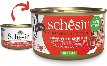Schesir Cat Complete Katzenfutter Thunfisch mit Garnelen in Gelee 12x85 g – Bild 1 von 3
