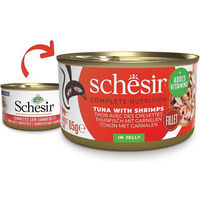 Produktbild von Schesir Cat Complete Katzenfutter Thunfisch mit Garnelen in Gelee 12x85 g