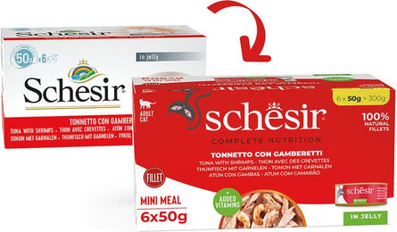 Schesir Cat Complete Katzenfutter Thunfisch mit Garnelen in Gelee 6 x 50 g - 6 x 50 g – Bild 1 von 3