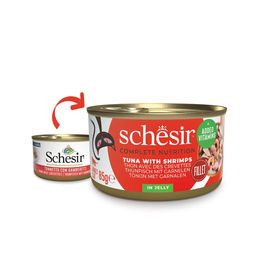 Schesir Cat Complete Katzenfutter Thunfisch mit Garnelen in Jelly 12x85 g – Bild 1 von 2