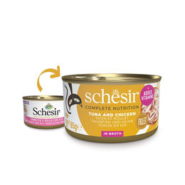 Produktbild von Schesir Cat Complete Katzenfutter Thunfisch mit Huhn in Brühe 12x85 g