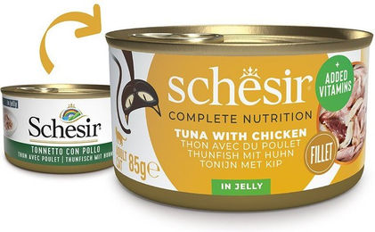 Produktbild von Schesir Cat Complete Katzenfutter Thunfisch mit Huhn in Gelee 12x85 g