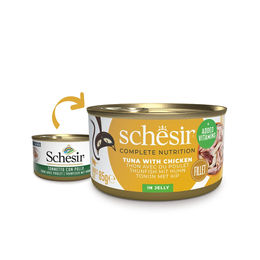 Produktbild von Schesir Cat Complete Katzenfutter Thunfisch mit Huhn in Jelly 12x85 g