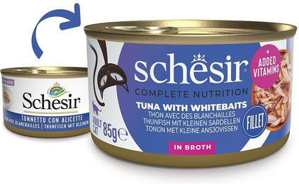 Produktbild von Schesir Cat Complete Katzenfutter Thunfisch mit Sardellen in Brühe 12x85 g