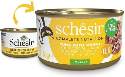 Schesir Cat Complete Katzenfutter Thunfisch mit Surimi in Jelly 12x85 g ohne Farb- und Aromastoffe – Bild 1 von 2