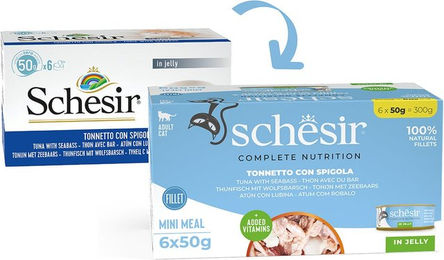 Schesir Cat Complete Katzenfutter Thunfisch mit Wolfsbarsch in Gelee 6x50 g - 6 x 50 g – Bild 1 von 3