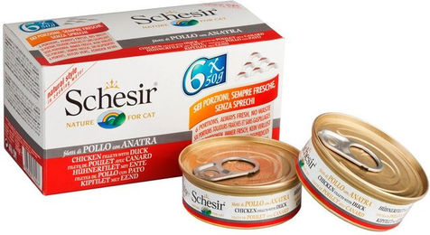 Produktbild von Schesir Cat Natural Katzenfutter Huhn und Ente Multipack 24x50g
