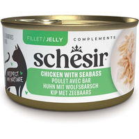Produktbild von Schesir Complements Katzen Nassfutter Huhn mit Seebarsch Stückchen in Gelee 24 x 70 g