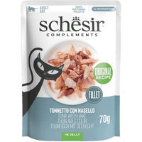 Produktbild von Schesir Complements Katzen Nassfutter Thunfisch mit Seelachs in Gelee für adulte Katzen 70 g