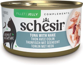 Produktbild von Schesir Complements Katzenfutter in Gelee Thunfisch mit Seehecht Adult 24 x 70 g