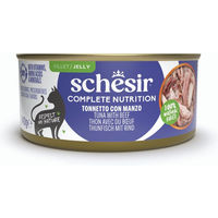 Produktbild von Schesir Complete Nutrition Katzen Nassfutter Adult Stückchen in Gelee Thunfisch mit Rind Glutenfrei 6 x 140 g Dosen - 6 x 140 g