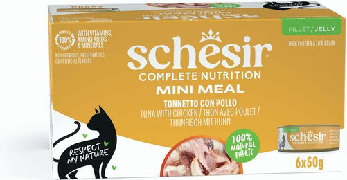 Produktbild von Schesir Complete Nutrition Katzen Nassfutter Adult Thunfisch mit Huhn in Gelee 6 x 50 g Dosen - 6 x 50 g