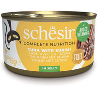 Produktbild von Schesir Complete Nutrition Katzen Nassfutter Adult Thunfisch mit Surimi und Garnele in Gelee glutenfrei 6 x 85 g Dosen - 6 x 85 g