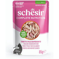 Produktbild von Schesir Complete Nutrition Katzen Nassfutter Adult Thunfisch und Huhn in Gelee 6 x 85 g Beutel