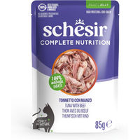 Produktbild von Schesir Complete Nutrition Katzen Nassfutter Filet in Gelee Thunfisch mit Rind Adult 24 x 85 g