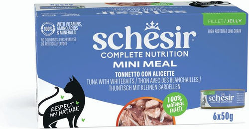 Schesir Complete Nutrition Katzen Nassfutter Filet in Gelee Thunfisch mit Weißfisch für erwachsene Katzen 6 x 50 g – Bild 1 von 2