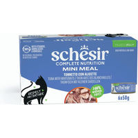 Produktbild von Schesir Complete Nutrition Katzen Nassfutter Filet in Gelee Thunfisch mit Weißfisch für erwachsene Katzen 6 x 50 g